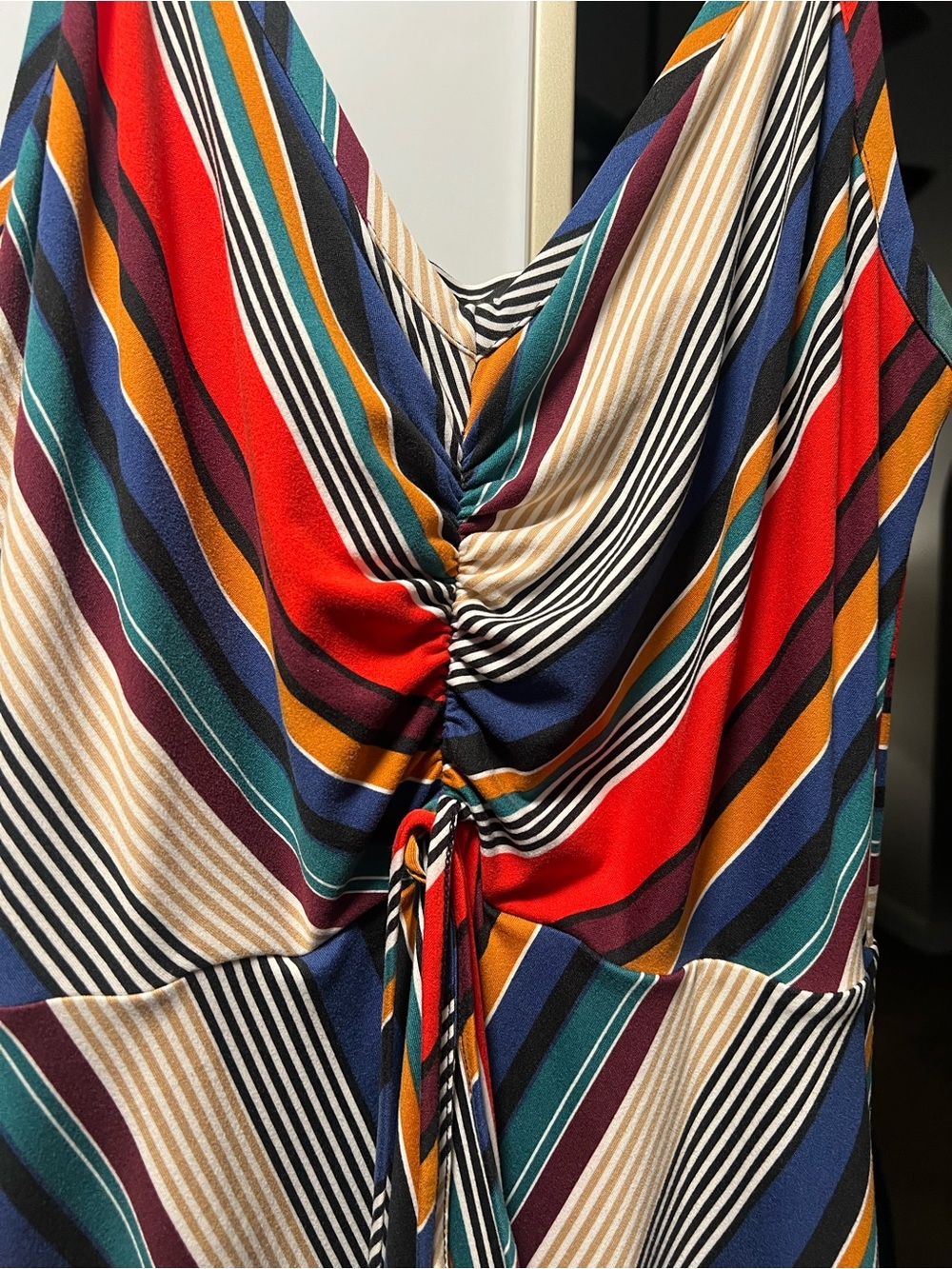 VENUS Multi-Stripe V-Neck Midi Dress in Black, Blue, Green, Red, Gold - Picture 2 of 7